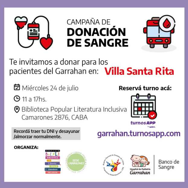 Campaña donación de sangre para el Hospital Garraham: ¡Anotate hoy!