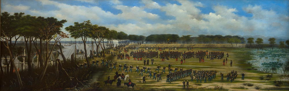 Desembarco del ejército argentino frente a las trincheras del Curuzú, el 12 de septiembre de 1866.